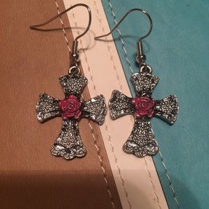 Rose cross earrings NWT